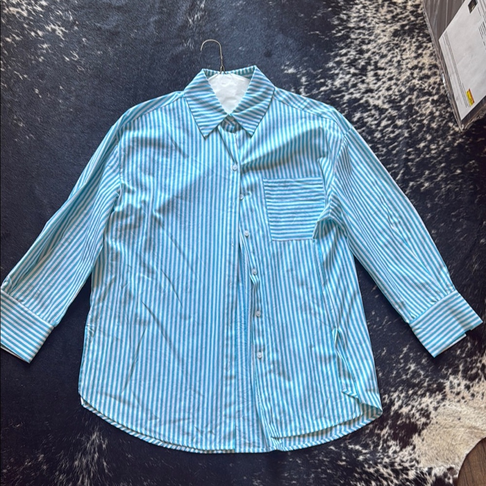 Blue and White Striped Button-Up Shirt